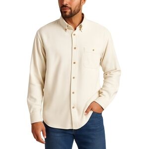 THE TERRITORY AHEAD Shirt Men XXL Cream Silk Blend Button Front Long Sleeve